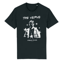Load image into Gallery viewer, Black t-shirt with &#39;The Verve&#39; graphic design on a white background

