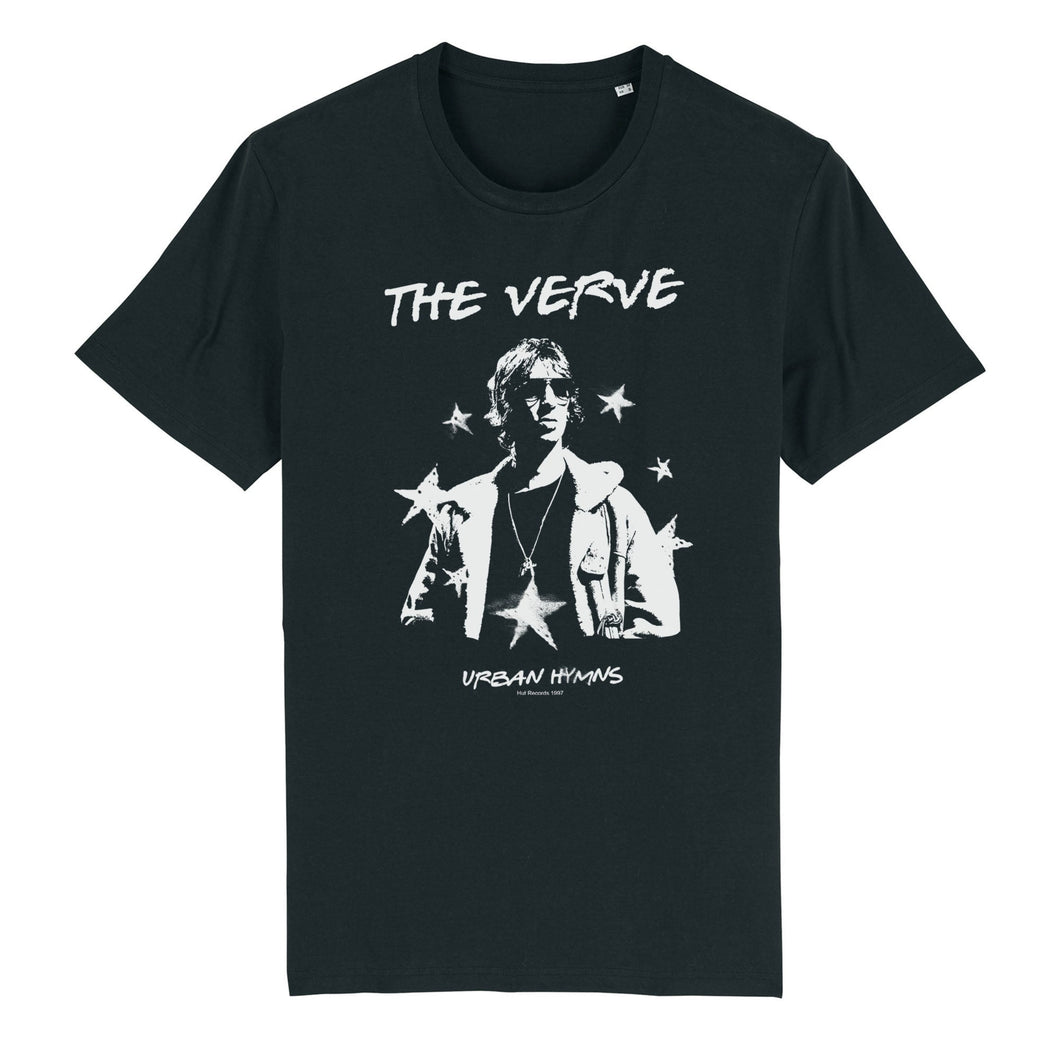 Black t-shirt with 'The Verve' graphic design on a white background