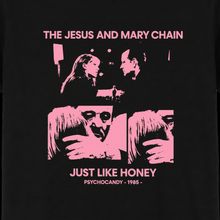 Load image into Gallery viewer, Close-up of The Jesus And Mary Chain Just Like Honey pink T-shirt artwork
